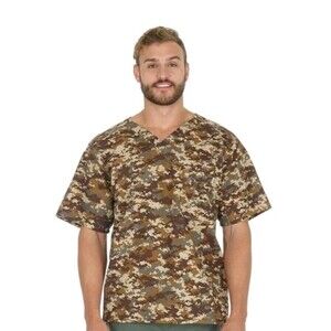 Carhartt Men's Lg Utility  Scrub Medical Top Rip Stop Digital Camo Khaki V Neck